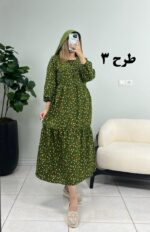 پیراهن ساحلی کرپ پفکی بنفشه طرح 3