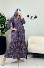 پیراهن ساحلی کرپ پفکی بنفشه طرح 4