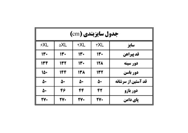 سایزبندی پیراهن کورتای آینه