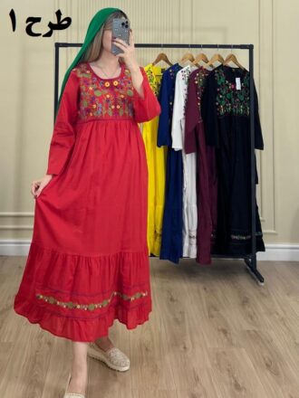 پیراهن وارداتی سلن آستین بلند لادن طرح 1